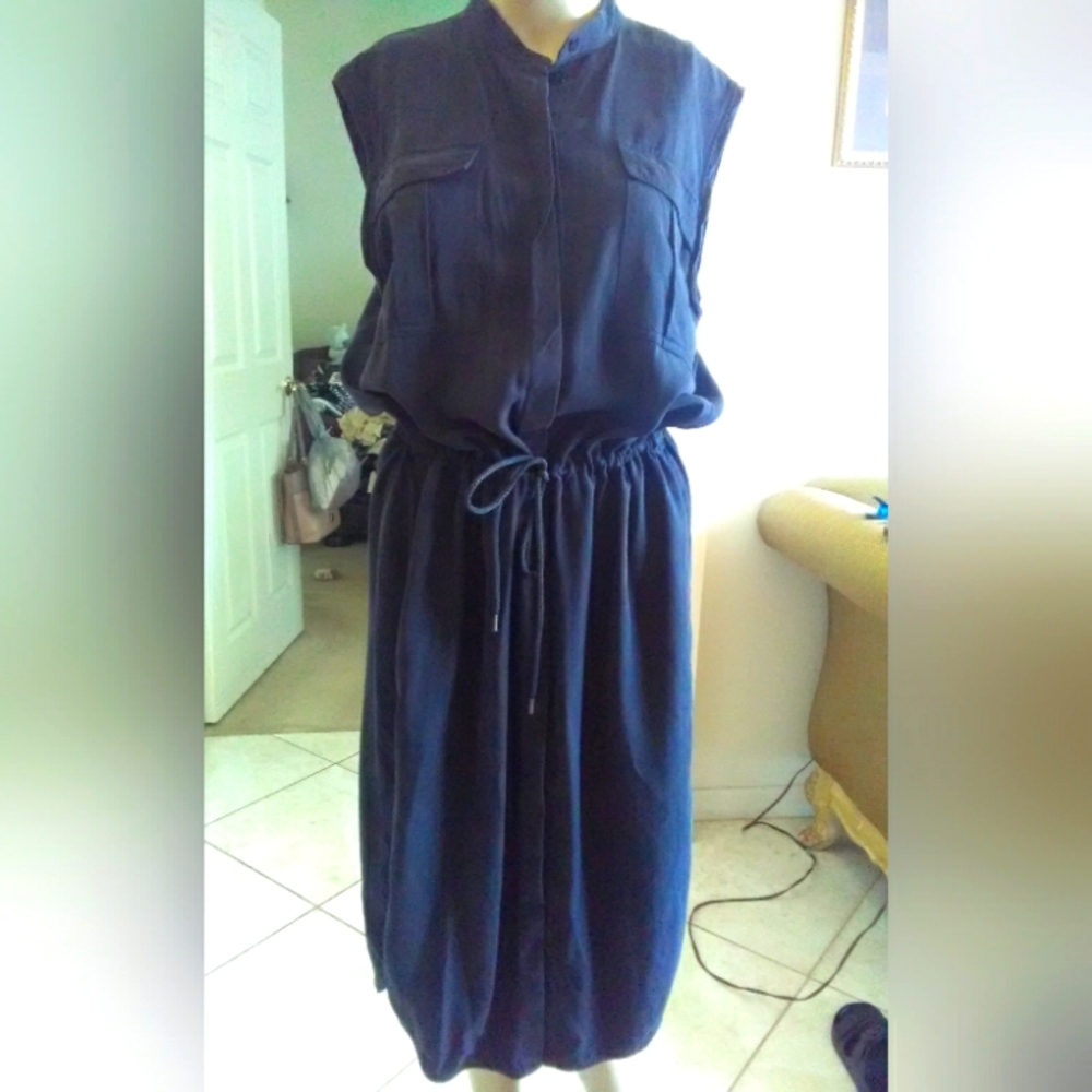 BNWOT BLACK DRESS SLEEVELESS W/ CINCH BELT SZ. 40 BY WON HUNDRED  POCKETS